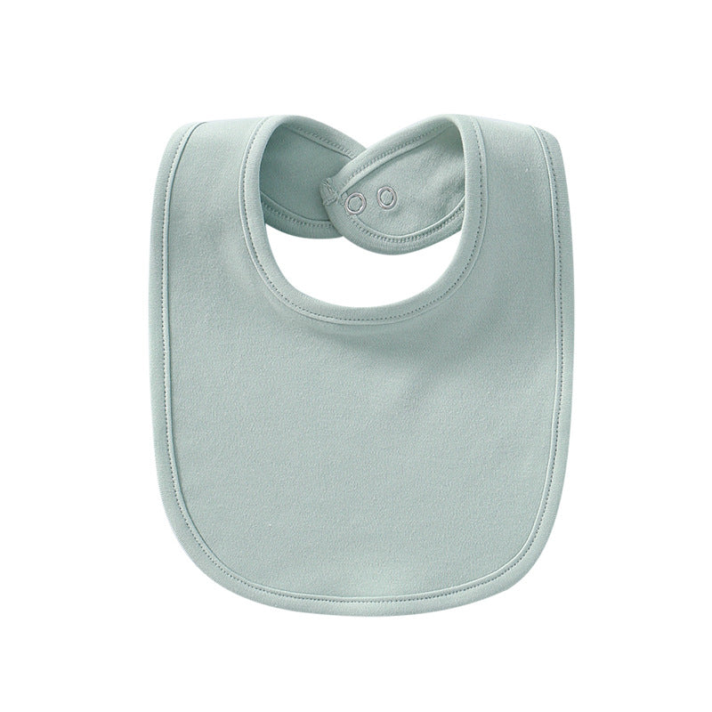 Sage green waterproof cotton baby bib with snap closure