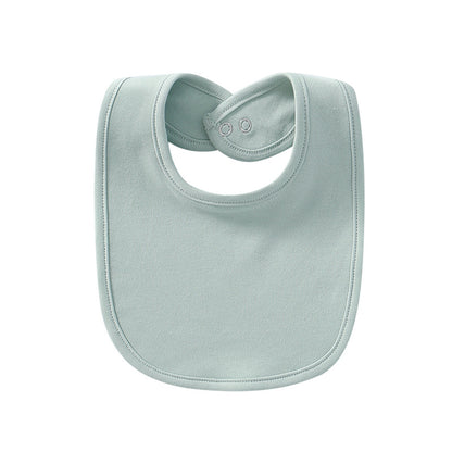 Sage green waterproof cotton baby bib with snap closure