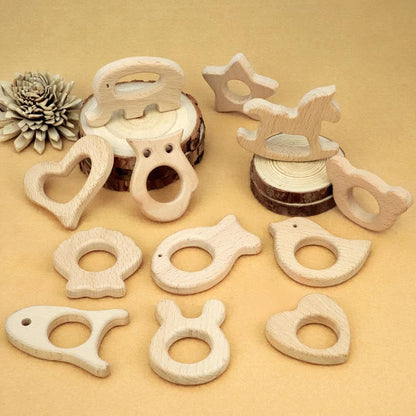 Natural wooden baby teether made from smooth beech wood molar stick