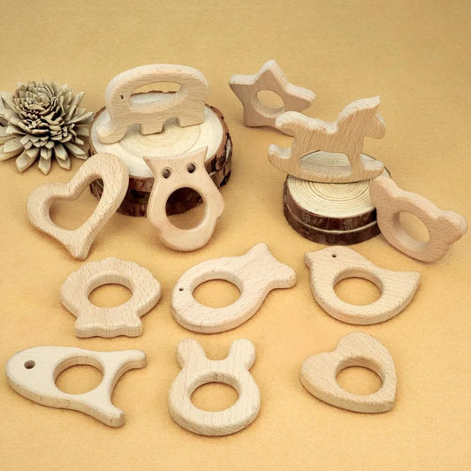 Natural wooden baby teether made from smooth beech wood molar stick