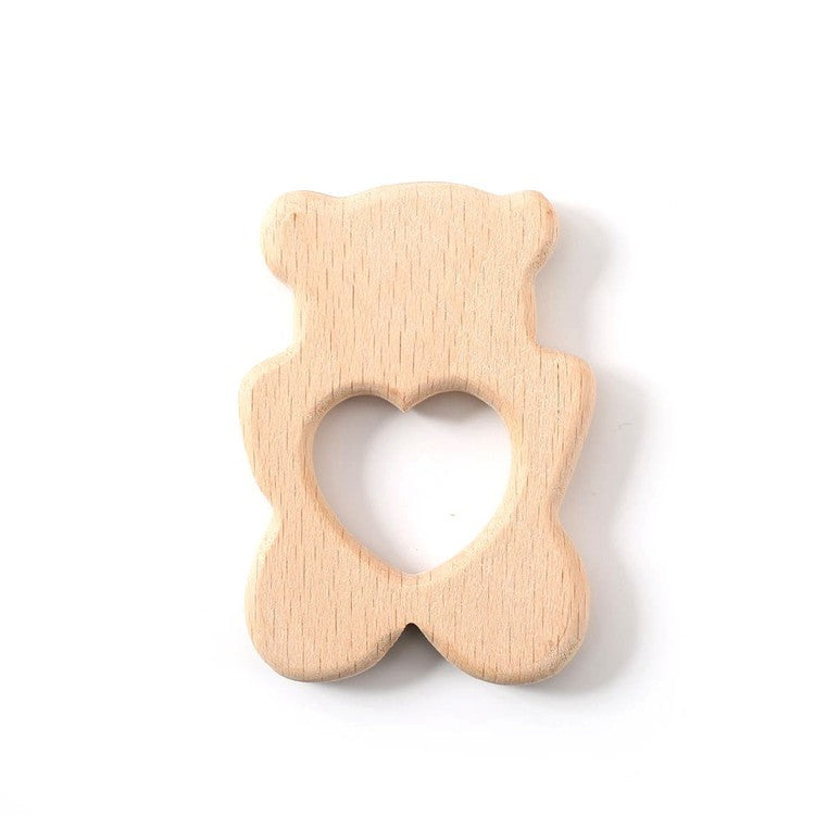 Wooden baby teether with natural unpainted finish